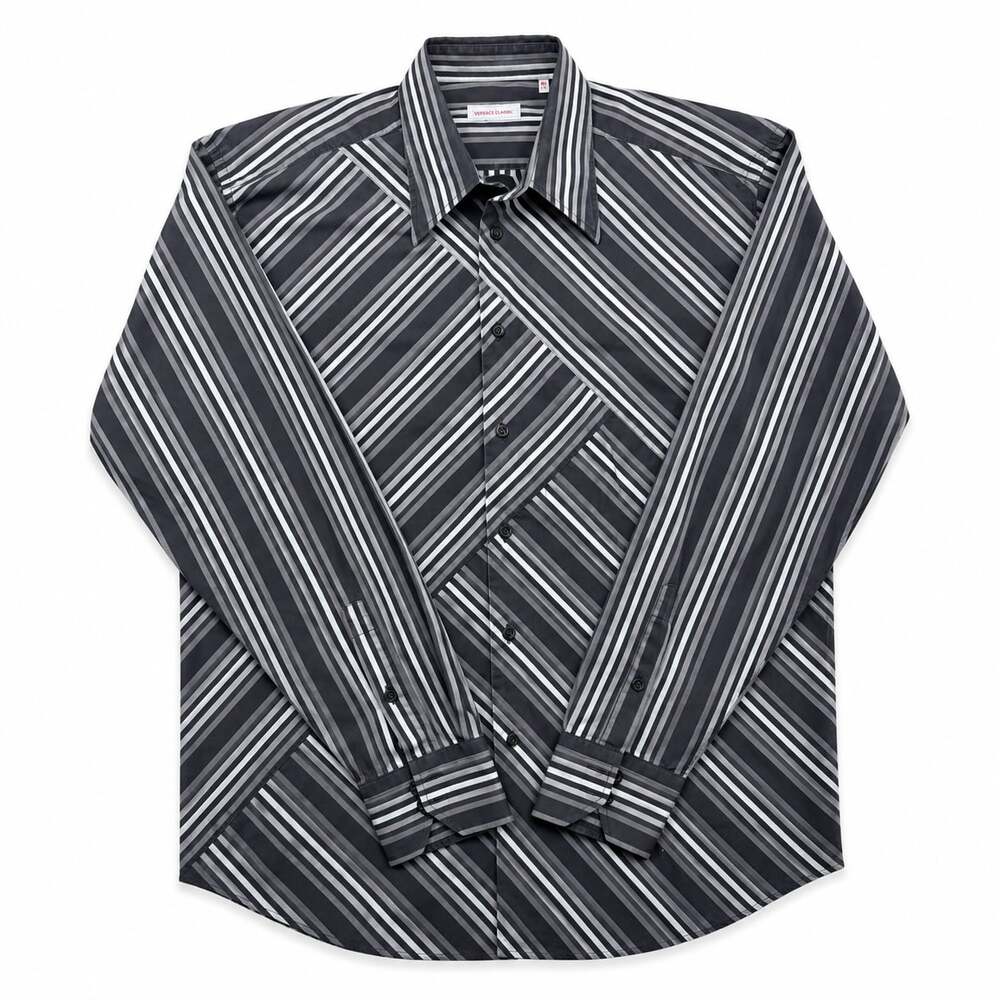 Versace Classic Men's Long Sleeve Striped Button Down Shirt Size 44 (17.5)